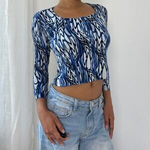 Vintage 2000s Slinky Abstract Cotton Long Sleeve Top (S/M)